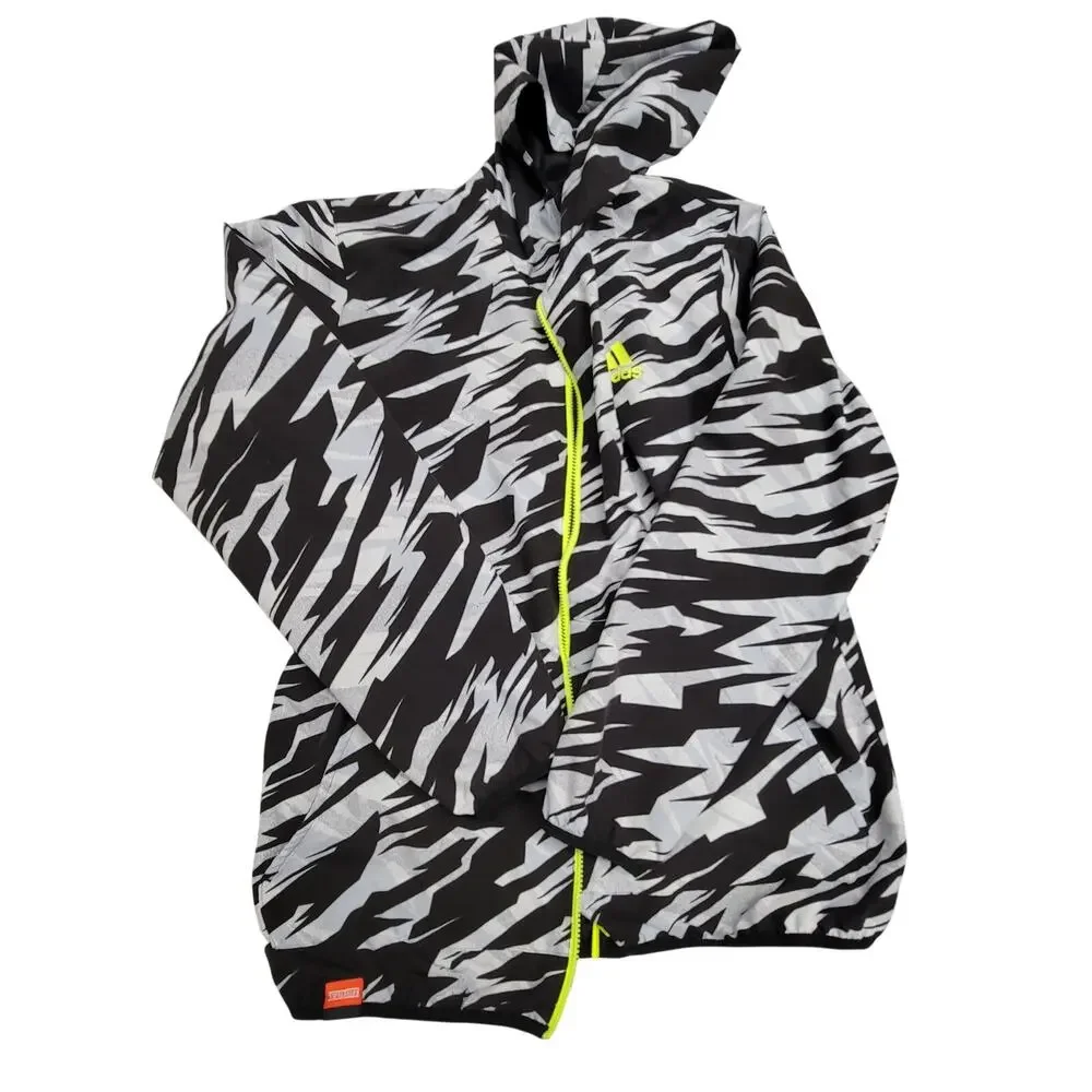 Adidas Reversible Windbreaker Jacket Black Zebra Print Neon Green Zip Mens M L